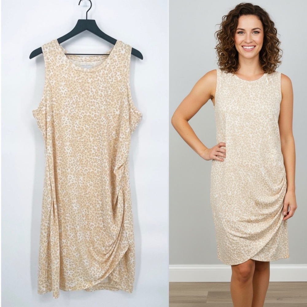 Nine West Leopard Print Tulip Hem Mini Dress Neutral XXL
